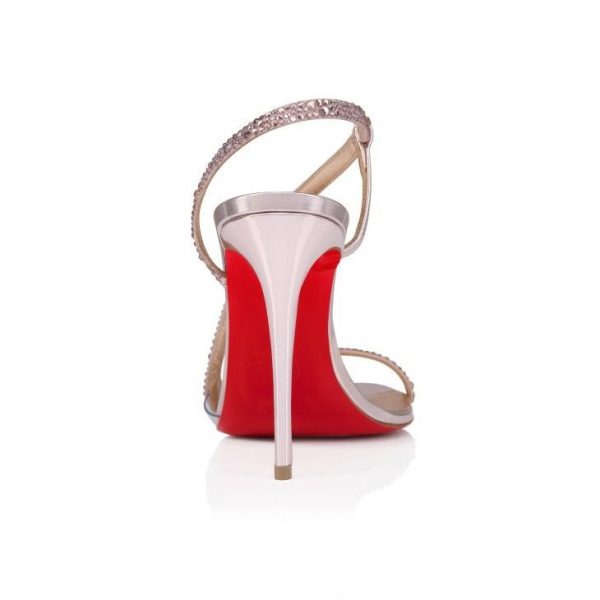 Christian Louboutin Rosalie Strass 100 Mm Sandales Daim Et Cuir Laminé Cuir Version Rose Vintage – Image 4