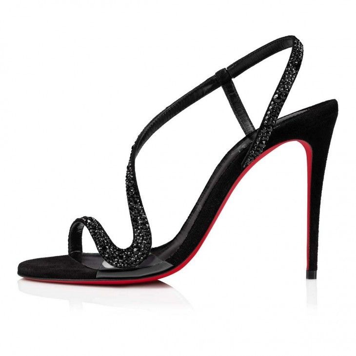 Christian Louboutin Rosalie Strass 100 Mm Sandales en Daim et Strass Noires – Image 2