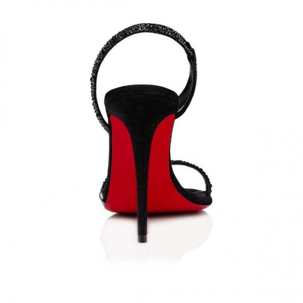 Christian Louboutin Rosalie Strass 100 Mm Sandales en Daim et Strass Noires – Image 3