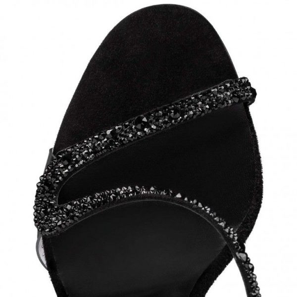 Christian Louboutin Rosalie Strass 100 Mm Sandales en Daim et Strass Noires – Image 4