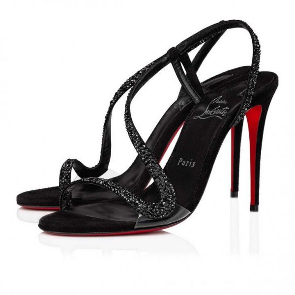 Christian Louboutin Rosalie Strass 100 Mm Sandales en Daim et Strass Noires