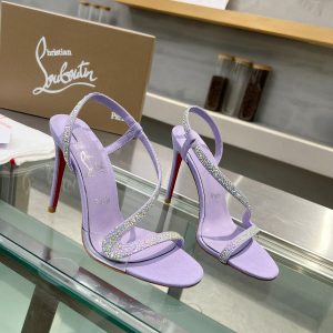 Christian Louboutin Rosalie Strass Sandales 100mm Cuir Suède et Strass Lilas