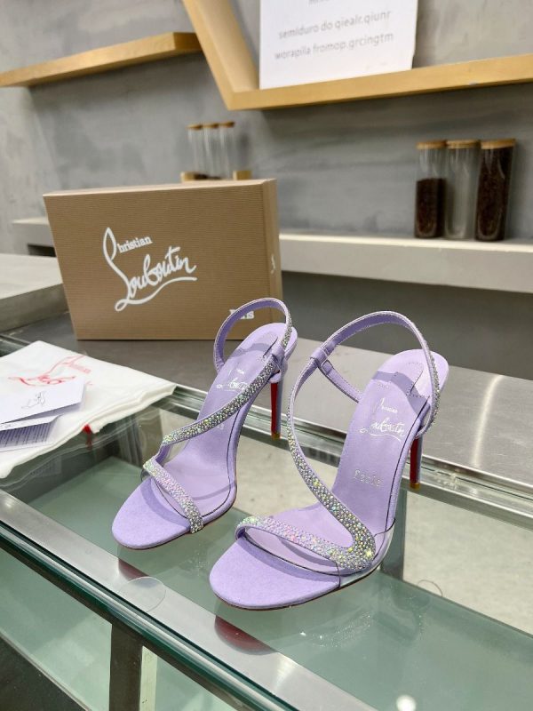 Christian Louboutin Rosalie Strass Sandales 100mm Cuir Suède et Strass Lilas – Image 2