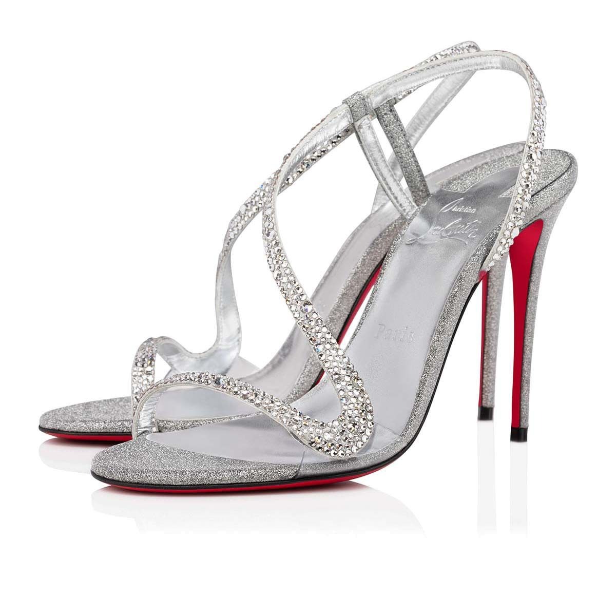 Christian Louboutin Rosalie Strass 100 Mm Sandales en Daim et Strass Argenté