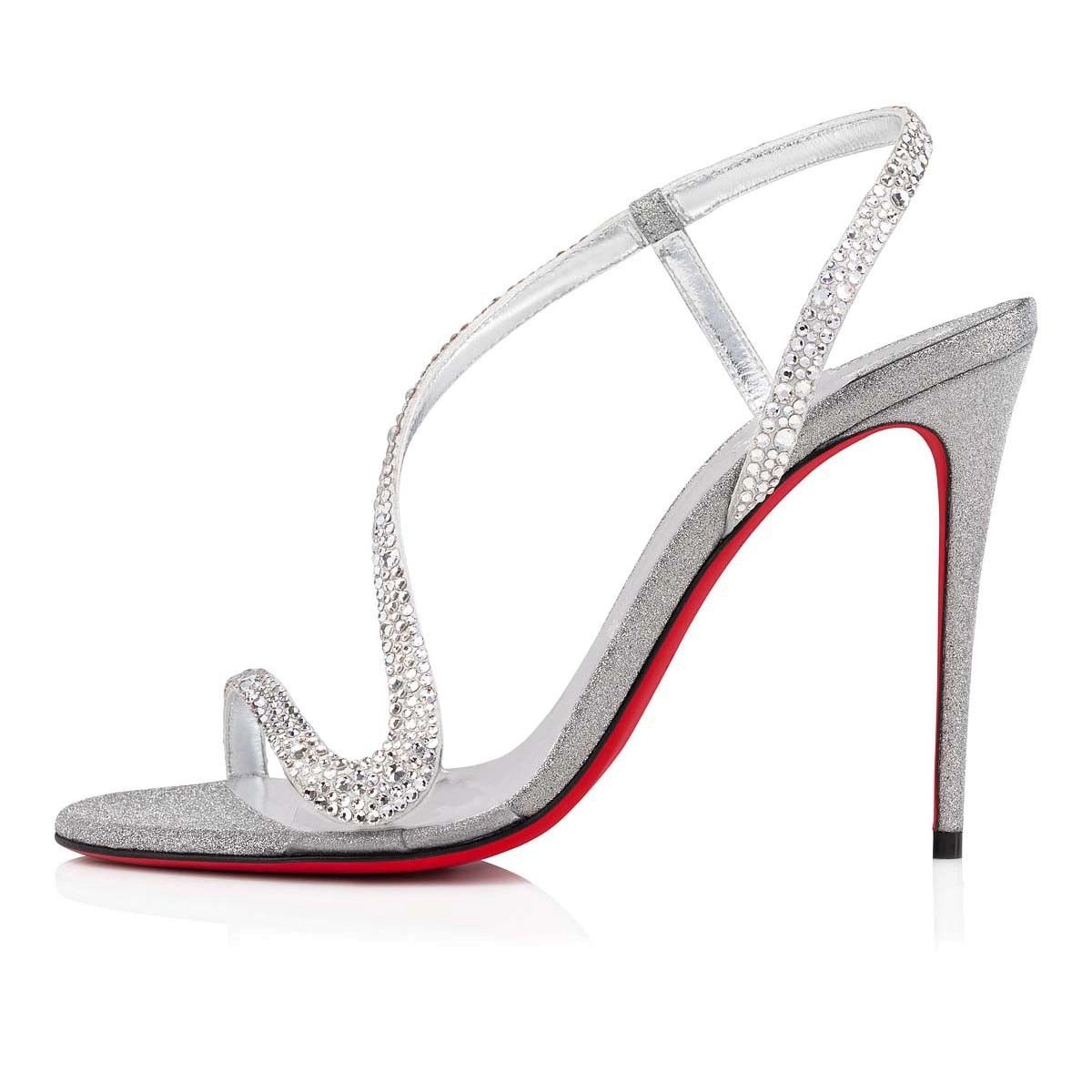 Christian Louboutin Rosalie Strass 100 Mm Sandales en Daim et Strass Argenté – Image 3