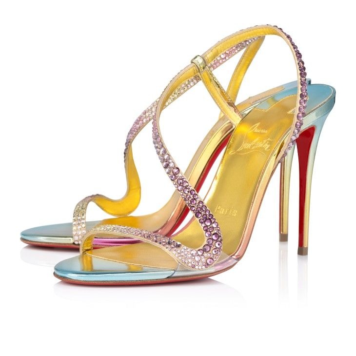 Christian Louboutin Rosalie Strass Boreal 100 Mm Sandales Daim Métallisé Et Clous Boreal Multicolore