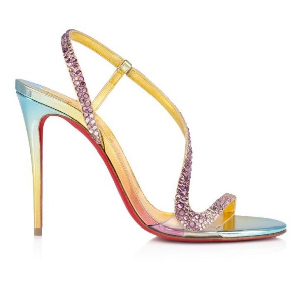 Christian Louboutin Rosalie Strass Boreal 100 Mm Sandales Daim Métallisé Et Clous Boreal Multicolore – Image 3