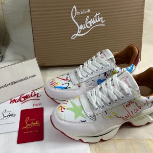 Christian Louboutin Baskets Running Cuir de veau et Néoprène Motif Blanc