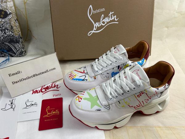 Christian Louboutin Baskets Running Cuir de veau et Néoprène Motif Blanc