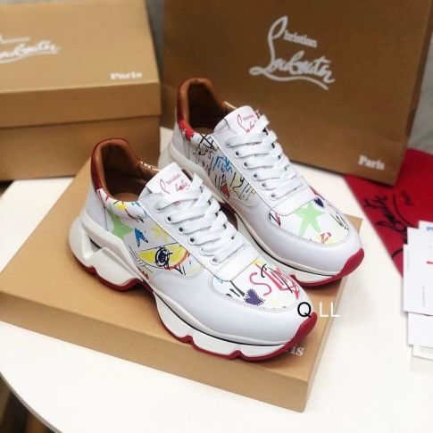 Christian Louboutin Baskets Running Cuir de veau et Néoprène Motif Blanc – Image 2