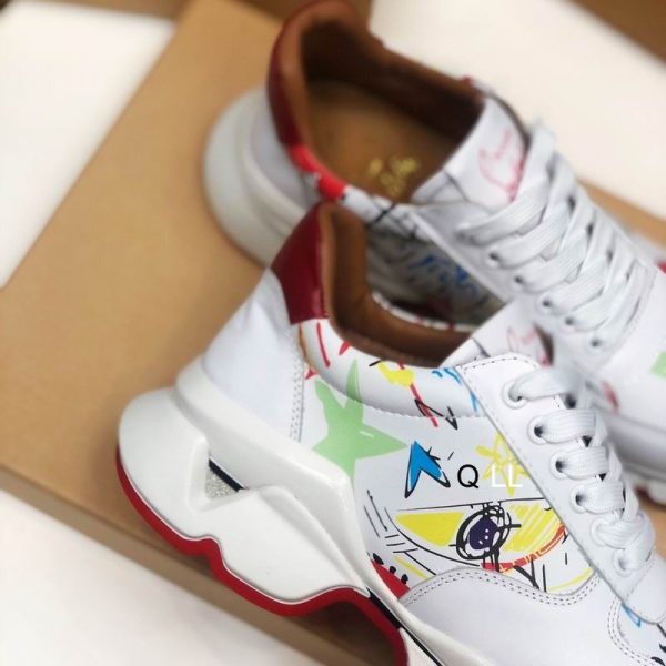 Christian Louboutin Baskets Running Cuir de veau et Néoprène Motif Blanc – Image 3