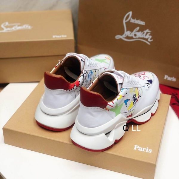 Christian Louboutin Baskets Running Cuir de veau et Néoprène Motif Blanc – Image 4