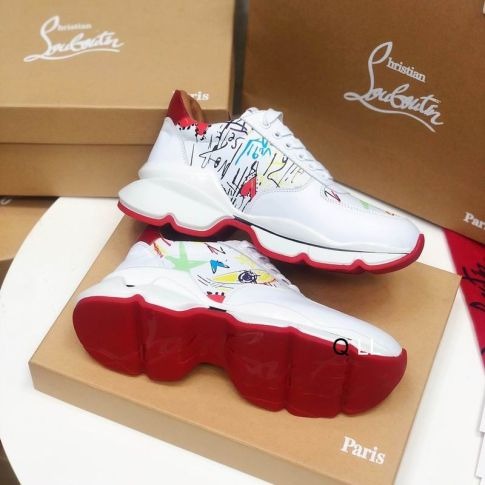 Christian Louboutin Baskets Running Cuir de veau et Néoprène Motif Blanc – Image 5