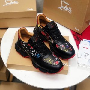 Christian Louboutin Baskets Running Cuir de veau et Néoprène Motif Noir