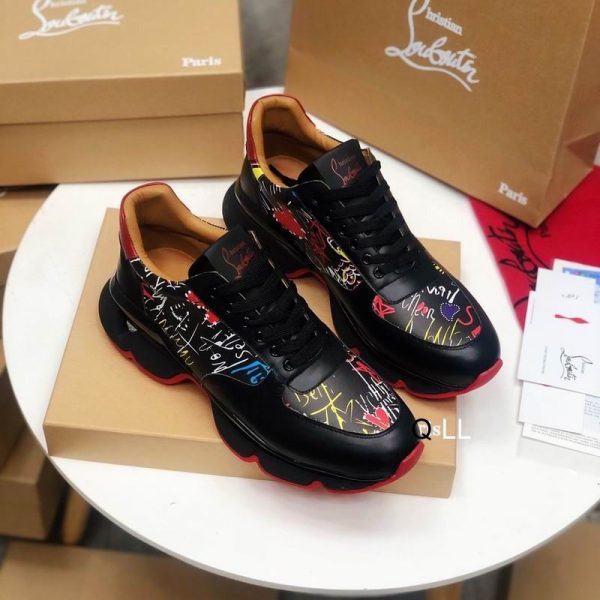 Christian Louboutin Baskets Running Cuir de veau et Néoprène Motif Noir