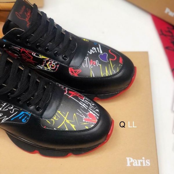 Christian Louboutin Baskets Running Cuir de veau et Néoprène Motif Noir – Image 3