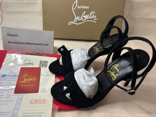 Christian Louboutin Sandal 100 mm Sandales en Cuir Suédé Noir/lin – Image 5