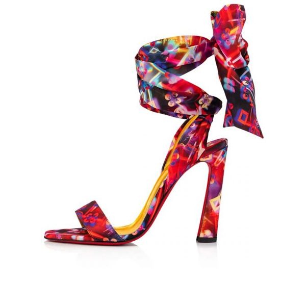 Christian Louboutin Sandal Crosse Du Desert 100 mm Multi/lin Jaune Nylon – Image 2