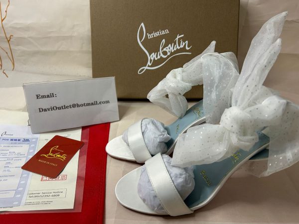 Sandales Christian Louboutin Du Desert 100 mm Ivoire/blanc-sv/lin Bleu crêpe satin – Image 5