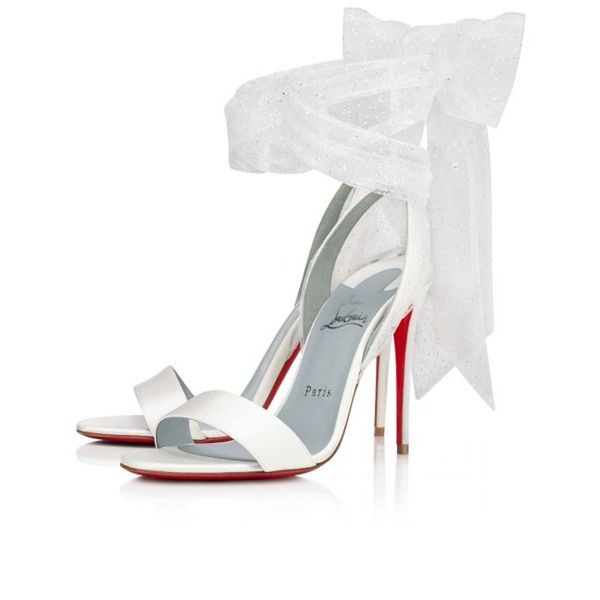 Sandales Christian Louboutin Du Desert 100 mm Ivoire/blanc-sv/lin Bleu crêpe satin