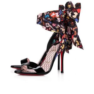 Sandale Christian Louboutin Fetish Du Désert 100 mm en vernis Noir multicolore/lin Verni Poupée