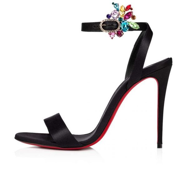 Christian Louboutin Sandal Goldie Joli 100 mm Noir/lin Crêpe Satin Noir – Image 2