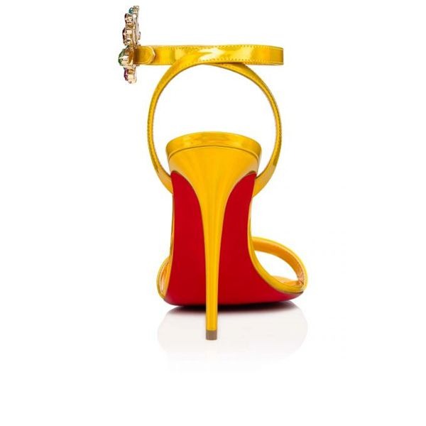 Christian Louboutin Sandal Goldie Joli 100 mm Jaune/lin Jaune Patent – Image 4