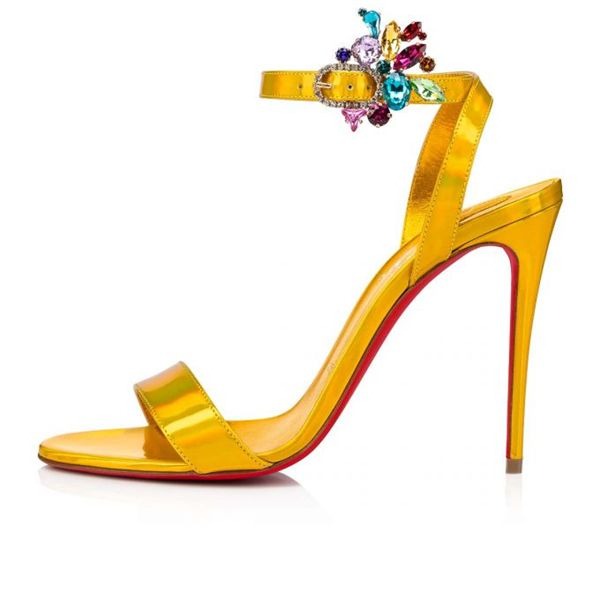 Christian Louboutin Sandal Goldie Joli 100 mm Jaune/lin Jaune Patent – Image 2