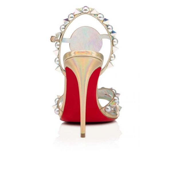 Christian Louboutin Sandal Goldora 100 mm Ab/mix Sv Ab/lin Las Ab Patent – Image 4