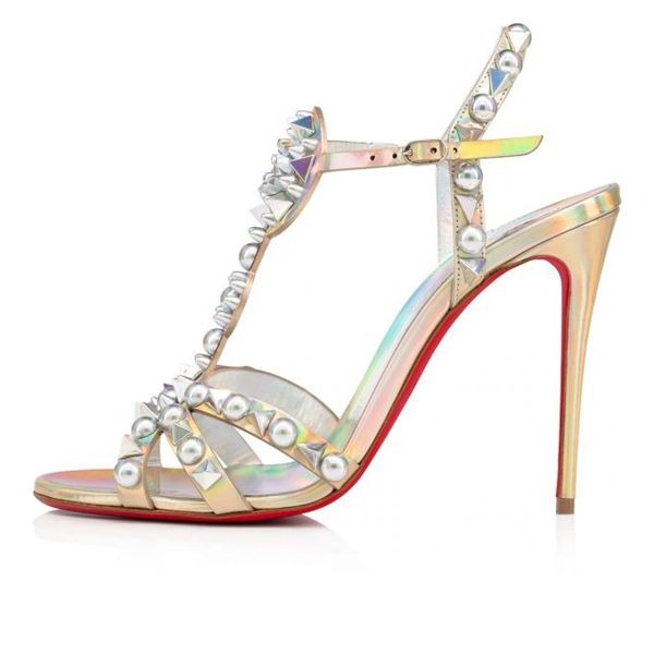 Christian Louboutin Sandal Goldora 100 mm Ab/mix Sv Ab/lin Las Ab Patent – Image 2