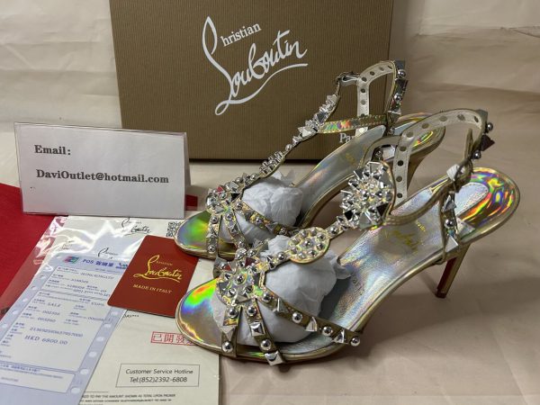 Christian Louboutin Sandal Goldora 100 mm Ab/mix Sv Ab/lin Las Ab Patent – Image 5