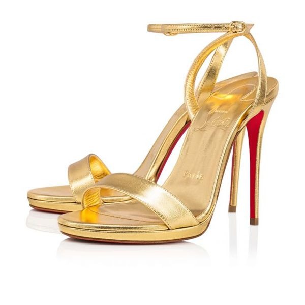 Sandale Christian Louboutin Loubi Queen 120 mm en cuir Bouton d'Or/lin Bouton d'Or
