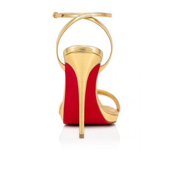 Sandale Christian Louboutin Loubi Queen 120 mm en cuir Bouton d'Or/lin Bouton d'Or – Image 4
