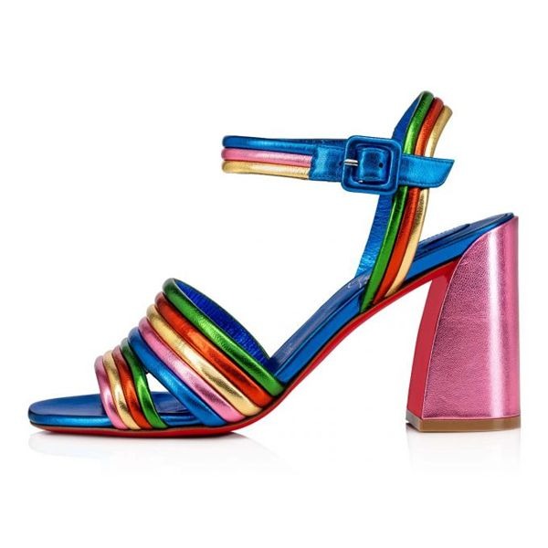 Sandale Christian Louboutin Manola 85 mm Vers Multicolore/lin Cuir Alize – Image 2