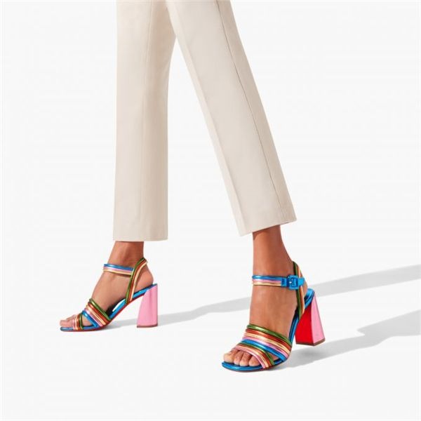 Sandale Christian Louboutin Manola 85 mm Vers Multicolore/lin Cuir Alize – Image 5