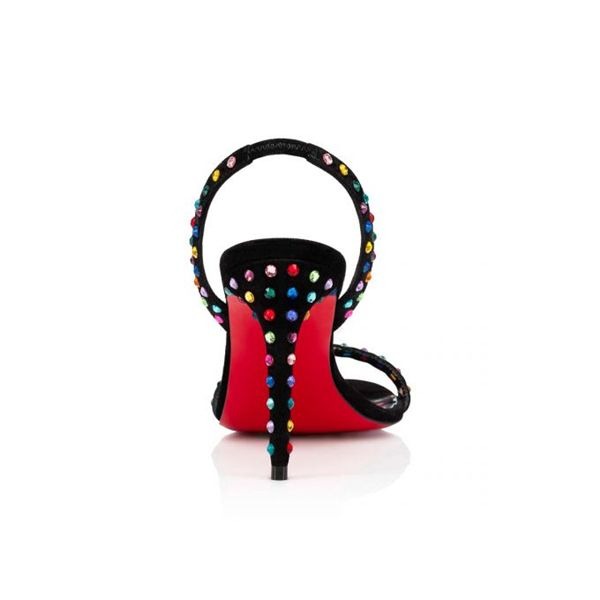 Sandale Christian Louboutin O Marylin Strass Boum 85 mm Noir/mixte Multicolore/lin Noir-multicolore Cuir Daim – Image 4
