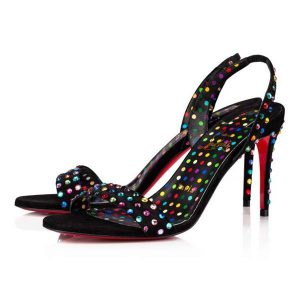Sandale Christian Louboutin O Marylin Strass Boum 85 mm Noir/mixte Multicolore/lin Noir-multicolore Cuir Daim