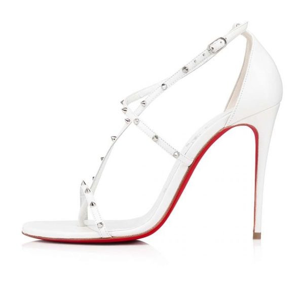 Sandales Christian Louboutin Riojana Spikes 100 mm Blanc/lin Cuir blanc – Image 2