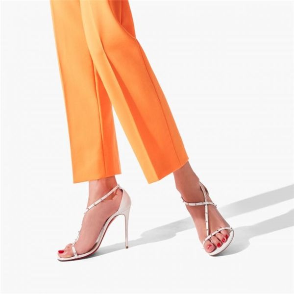 Sandales Christian Louboutin Riojana Spikes 100 mm Blanc/lin Cuir blanc – Image 5