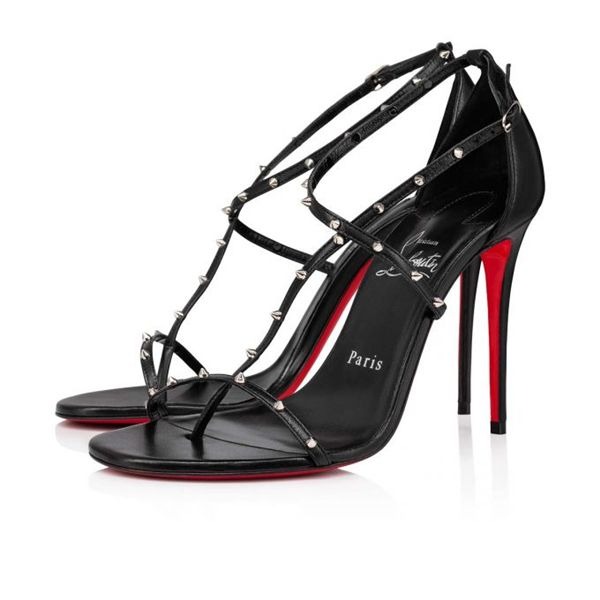 Sandales Christian Louboutin Riojana Spikes 100 mm Noir/lin Cuir noir