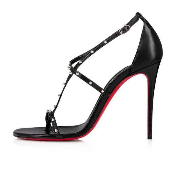 Sandales Christian Louboutin Riojana Spikes 100 mm Noir/lin Cuir noir – Image 2
