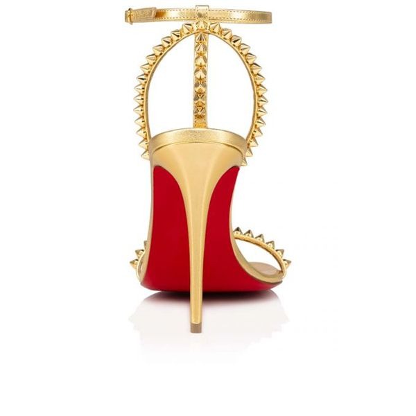 Christian Louboutin Sandale So Me 100 mm Bouton D Or/lin Bouton D Or Cuir – Image 4