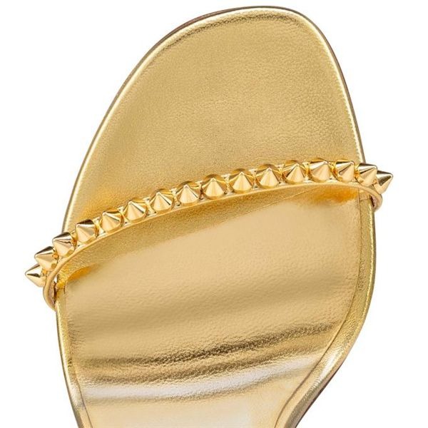 Christian Louboutin Sandale So Me 100 mm Bouton D Or/lin Bouton D Or Cuir – Image 3