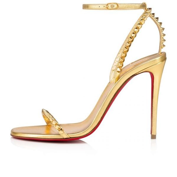 Christian Louboutin Sandale So Me 100 mm Bouton D Or/lin Bouton D Or Cuir – Image 2