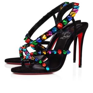 Sandale Christian Louboutin Spikita 100 mm Noir/multicolore/lin Noir Cuir suédé
