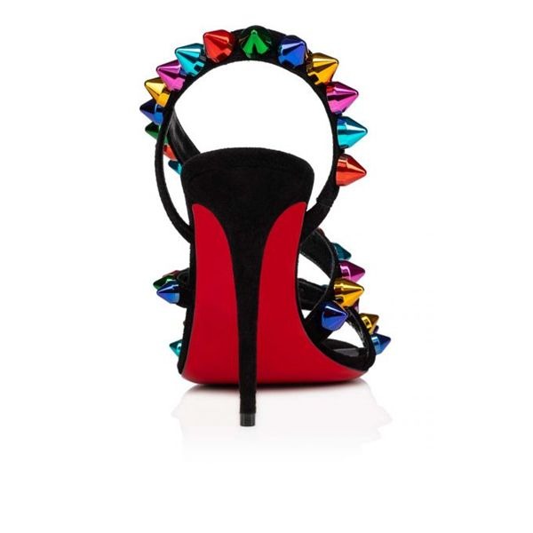 Sandale Christian Louboutin Spikita 100 mm Noir/multicolore/lin Noir Cuir suédé – Image 4