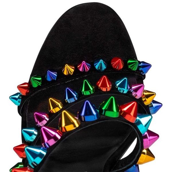 Sandale Christian Louboutin Spikita 100 mm Noir/multicolore/lin Noir Cuir suédé – Image 3