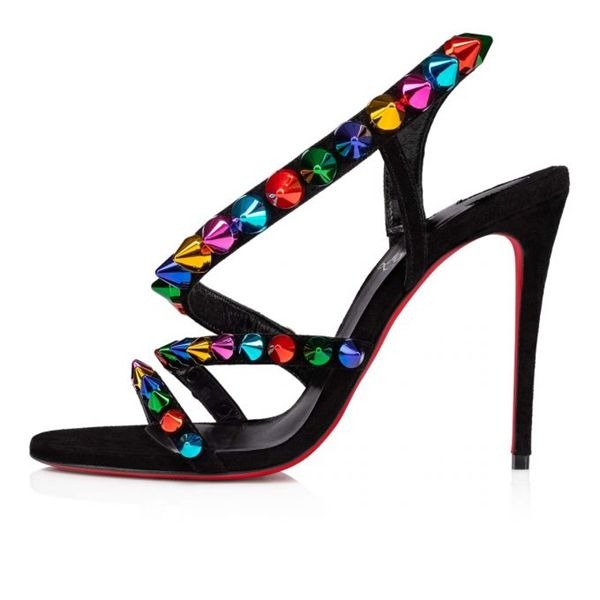 Sandale Christian Louboutin Spikita 100 mm Noir/multicolore/lin Noir Cuir suédé – Image 2