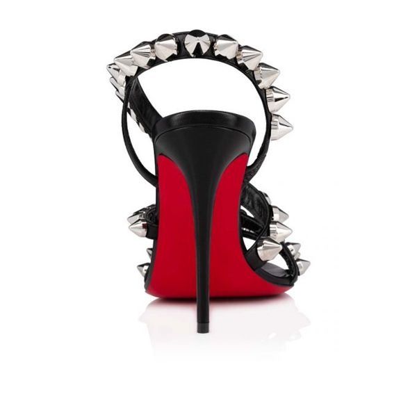 Sandale Christian Louboutin Spikita 100 mm Noir/sv/lin Cuir noir – Image 4