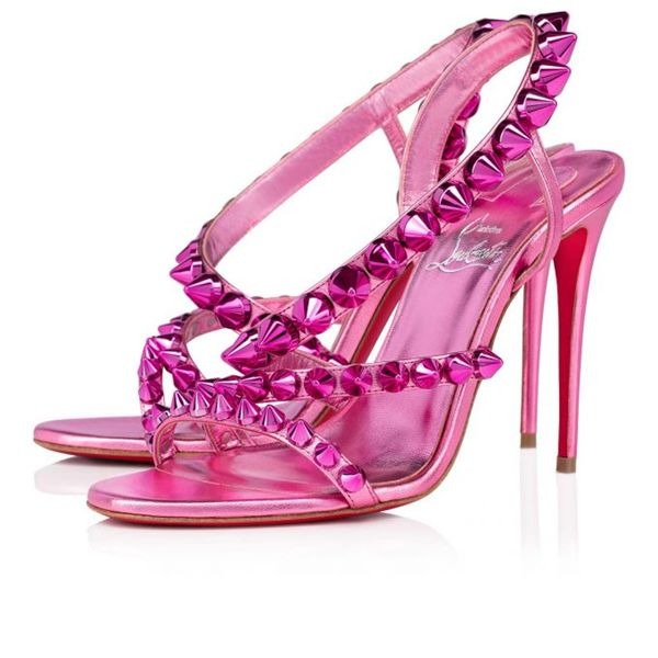 Sandale Christian Louboutin Spikita 100 mm Conf/métallisé Fuchsia/lin Cuir suédé